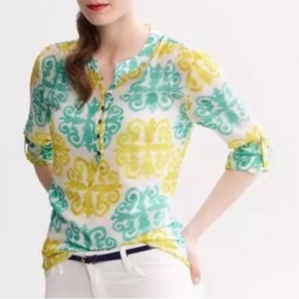Banana Republic Milly sheer Colorful Patterned Blouse size 12